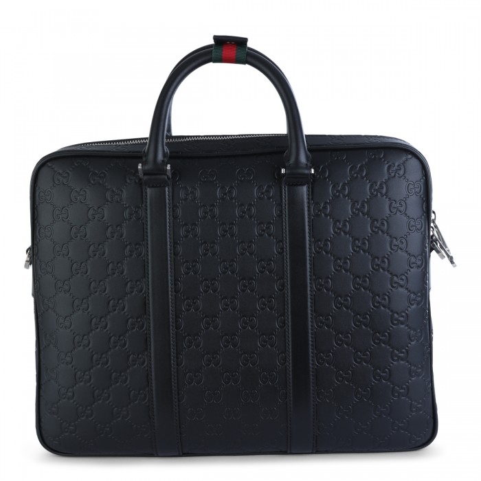BLACK LEATHER TOP HANDLE BAG