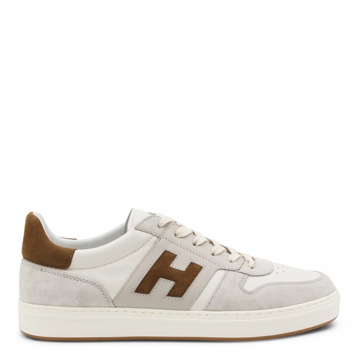 WHITE AND BROWN LEATHER...