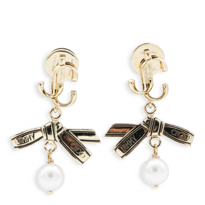 GOLD AND PEARL BRASS EARRINGS