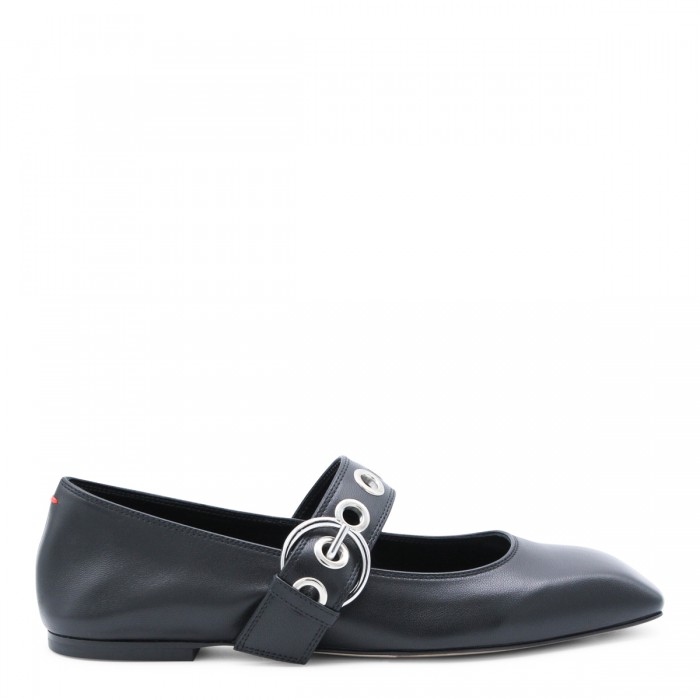 BLACK LEATHER FLATS