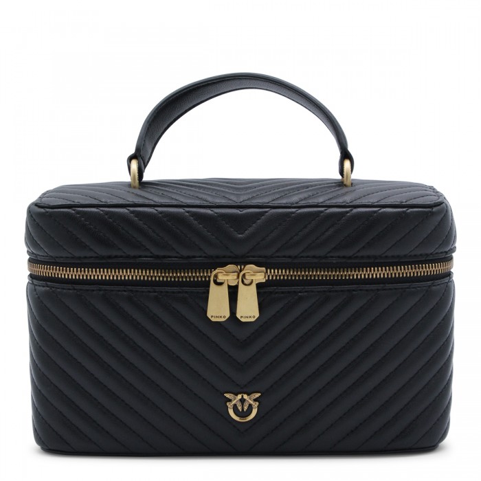 BLACK LEATHER VANITY CASE...