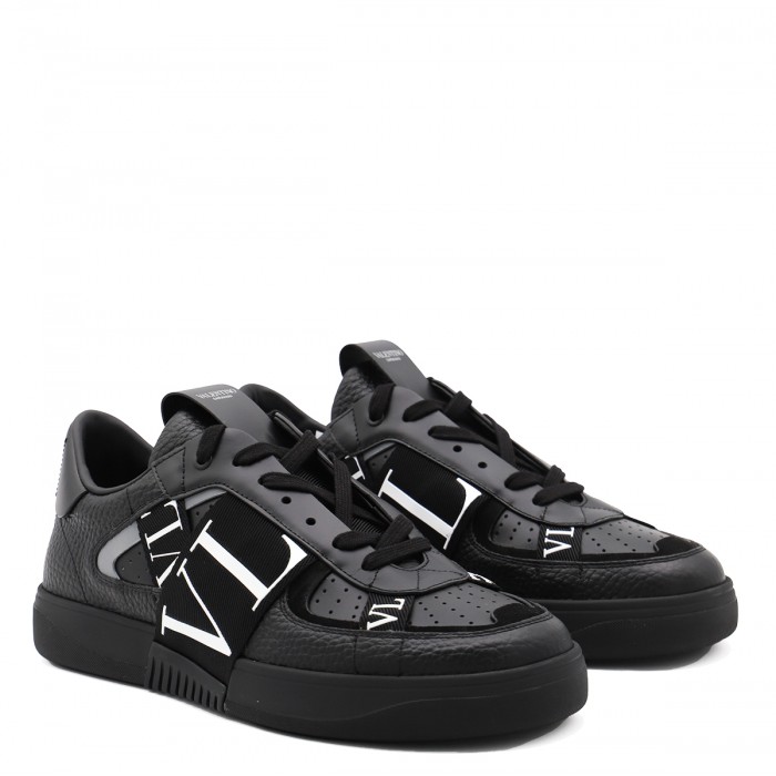 BLACK LEATHER VL7N SNEAKERS 2