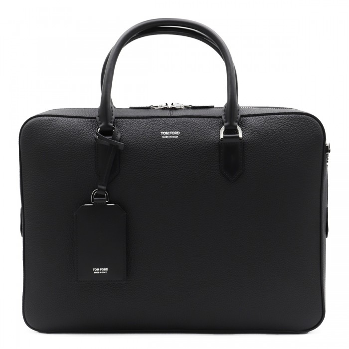 BLACK LEATHER TOP HANDLE BAG