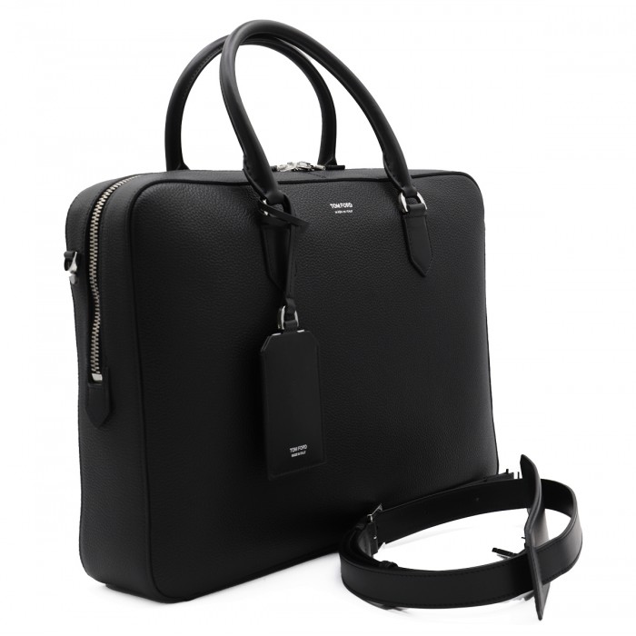 BLACK LEATHER TOP HANDLE BAG 2