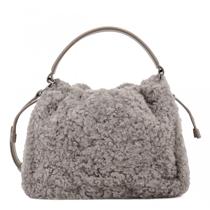GREY FUR TOP HANDLE BAG