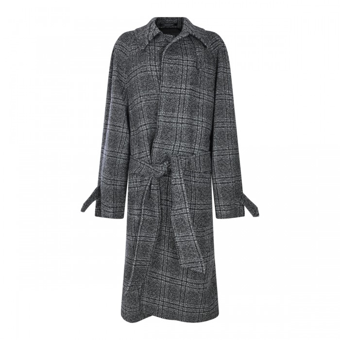 BLACK AND GREY WOOL RAGLAN...