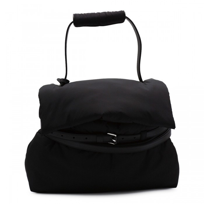 BLACK LEATHER TOP HANDLE BAG