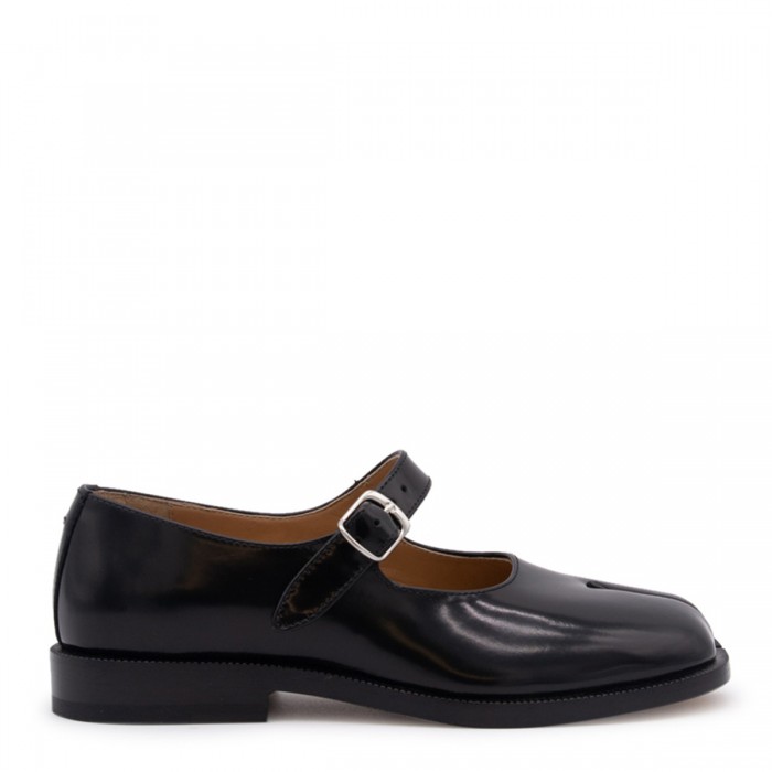 BLACK LEATHER TABI FLATS