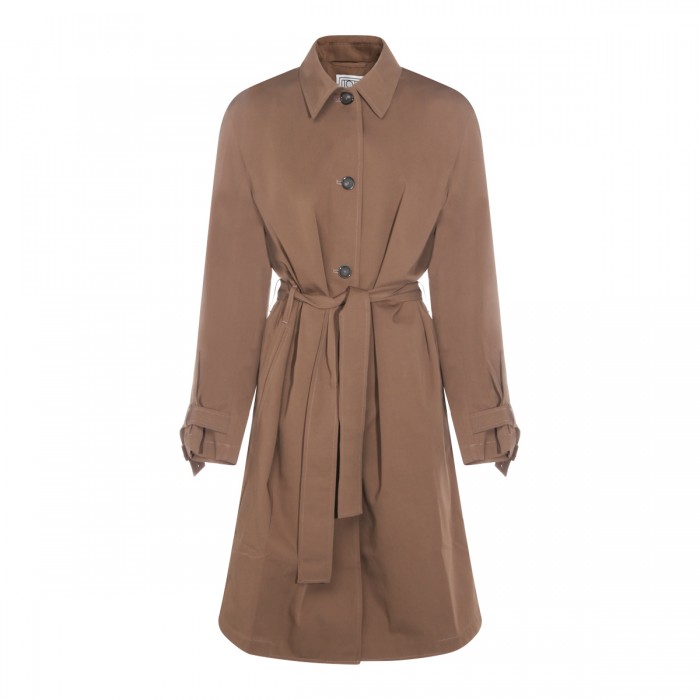 BROWN COTTON MIDI TRENCH COAT