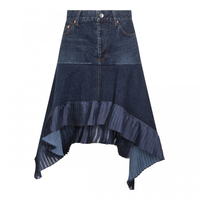 BLUE COTTON MIDI SKIRT