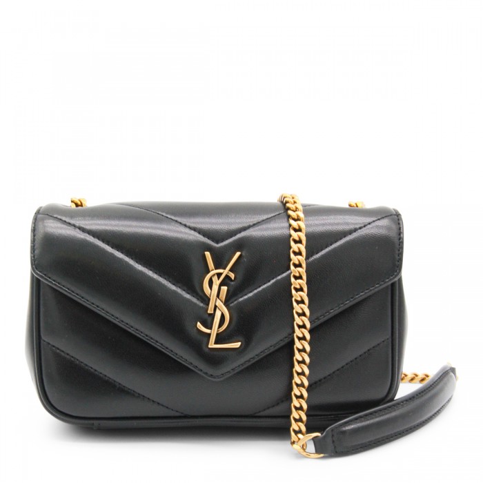 BLACK LEATHER MINI LOULOU BAG