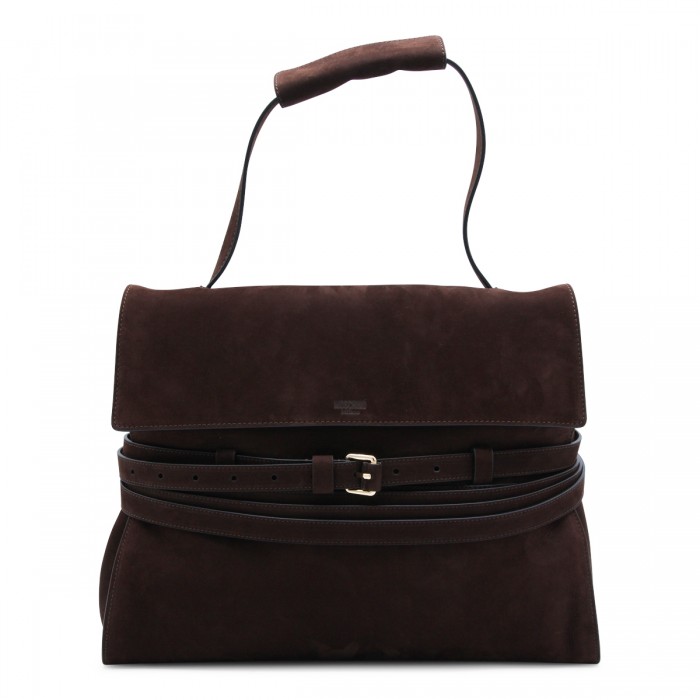 BROWN LEATHER TOP HANDLE BAG