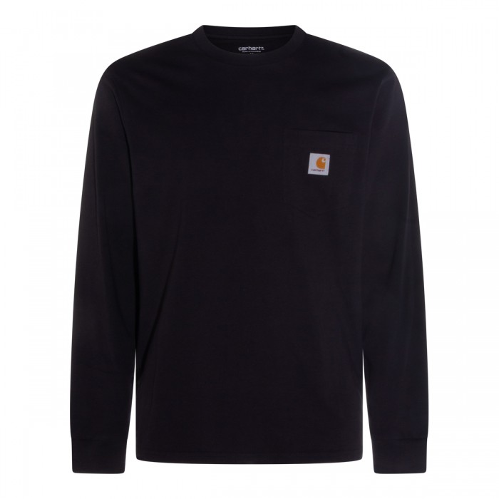 BLACK COTTON L/S POCKET TEE...