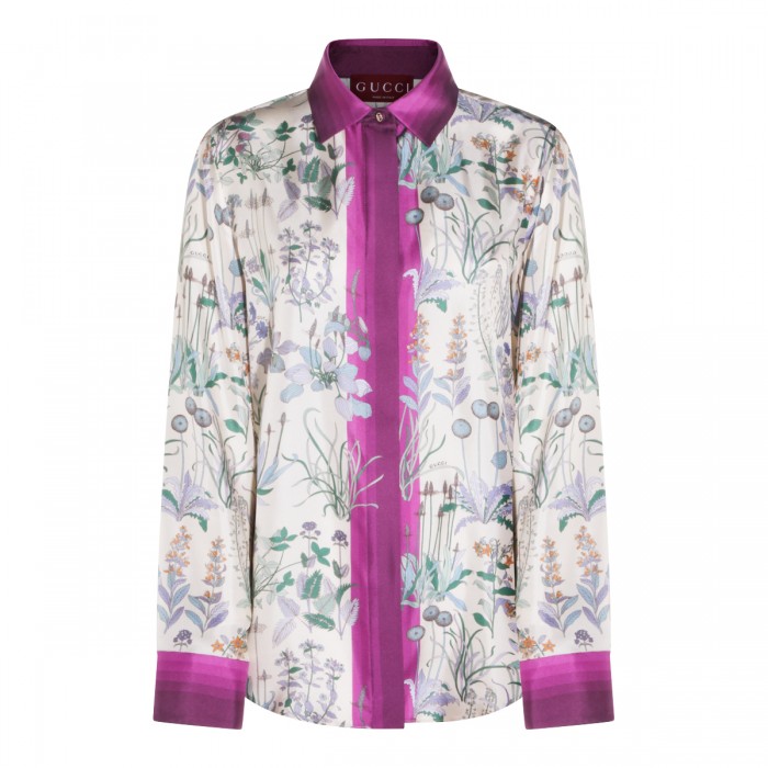 WHITE AND PURPLE SILK SHIRT