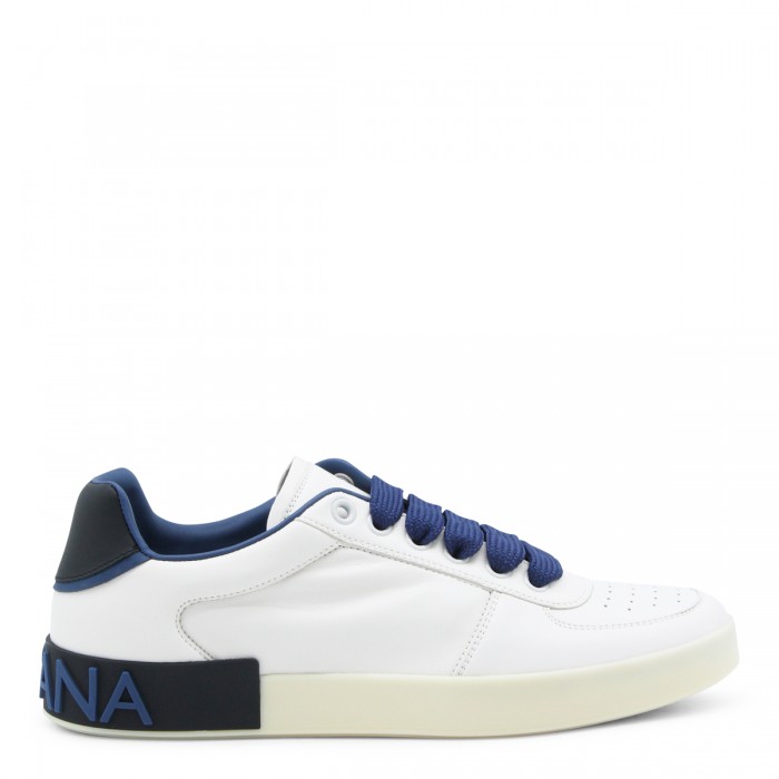 WHITE AND BLUE LEATHER...