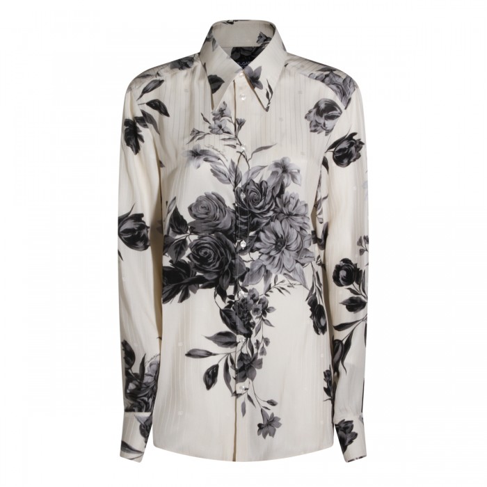WHITE AND BLACK SILK SHIRT