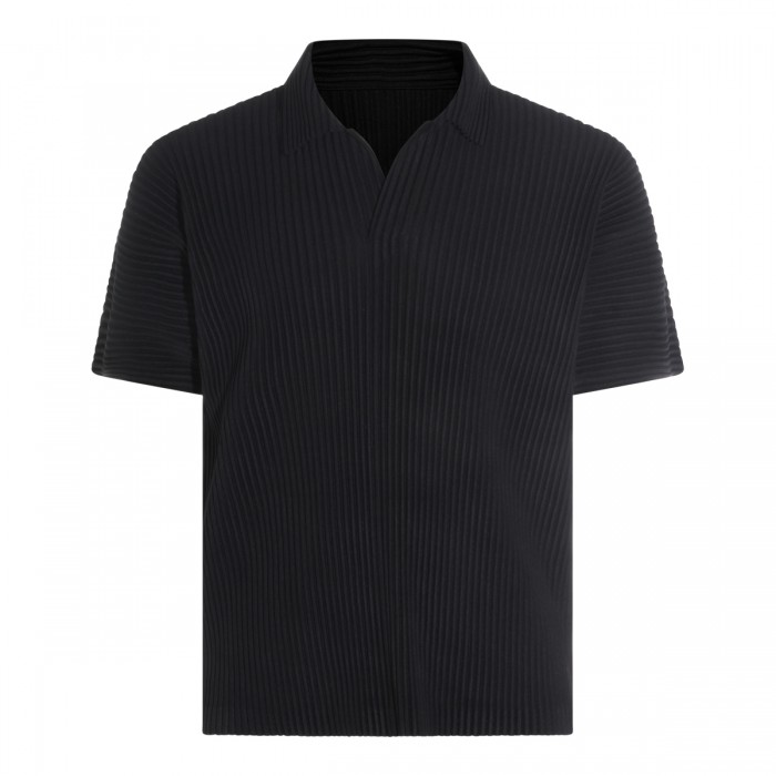 BLACK PLEATED POLO SHIRT