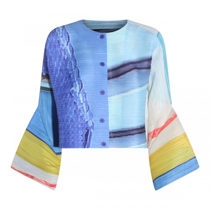BLUE AND YELLOW PLEATED TOP