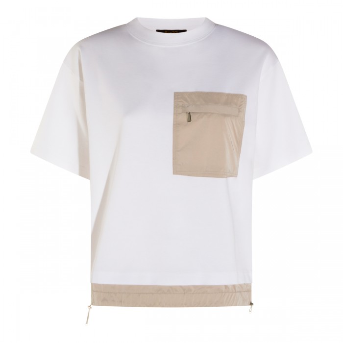 WHITE AND BEIGE COTTON T-SHIRT