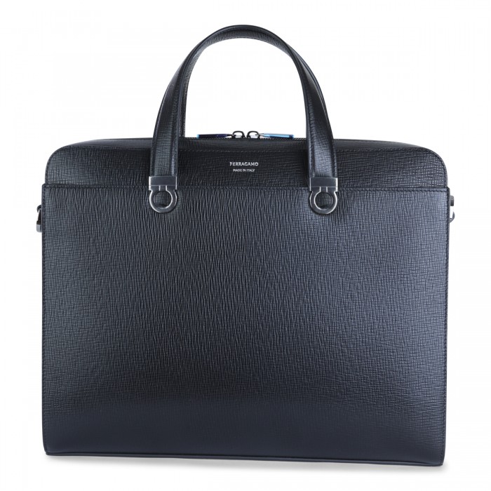 BLACK LEATHER TOP HANDLE BAG