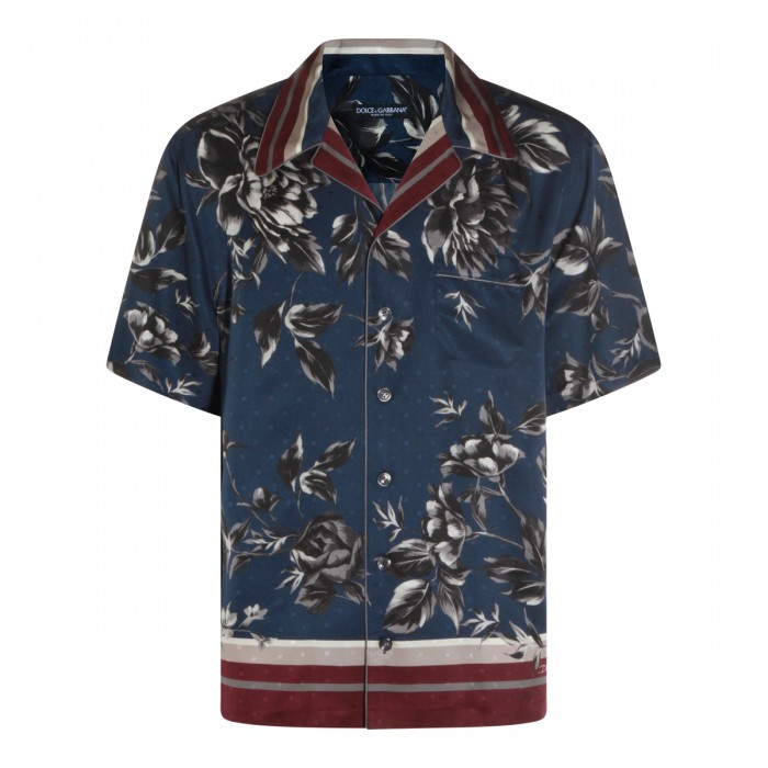 BLUE AND RED SILK SHIRT