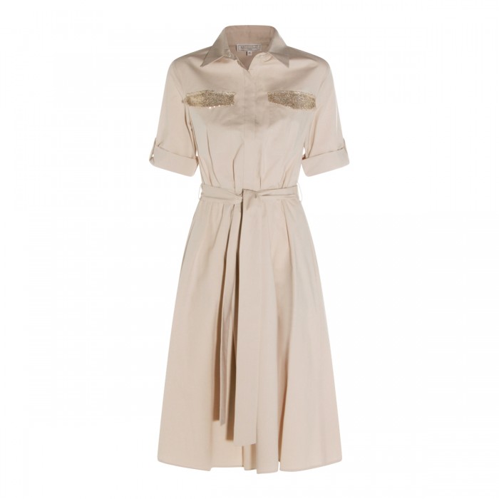 BEIGE COTTON MIDI DRESS