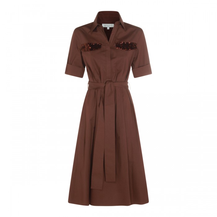 BROWN COTTON MIDI DRESS