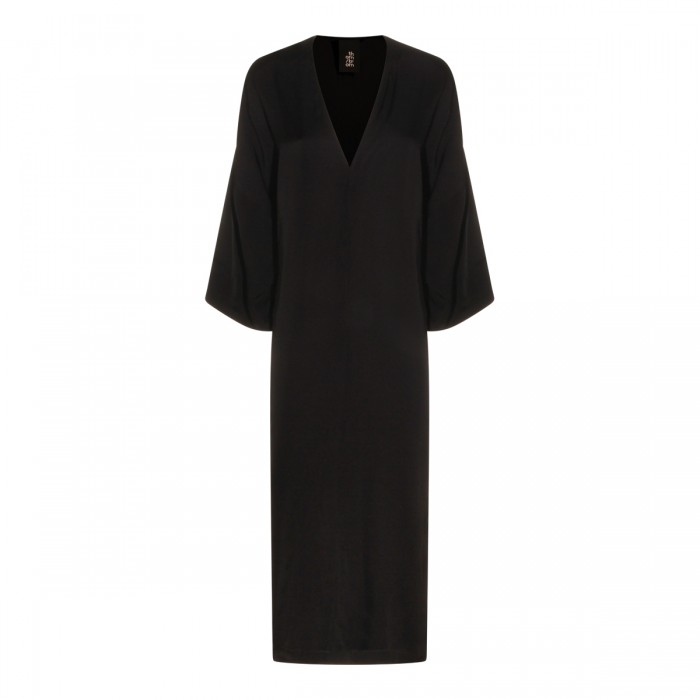 BLACK VISCOSE MIDI DRESS