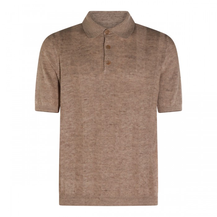 CAMEL LINEN POLO SHIRT