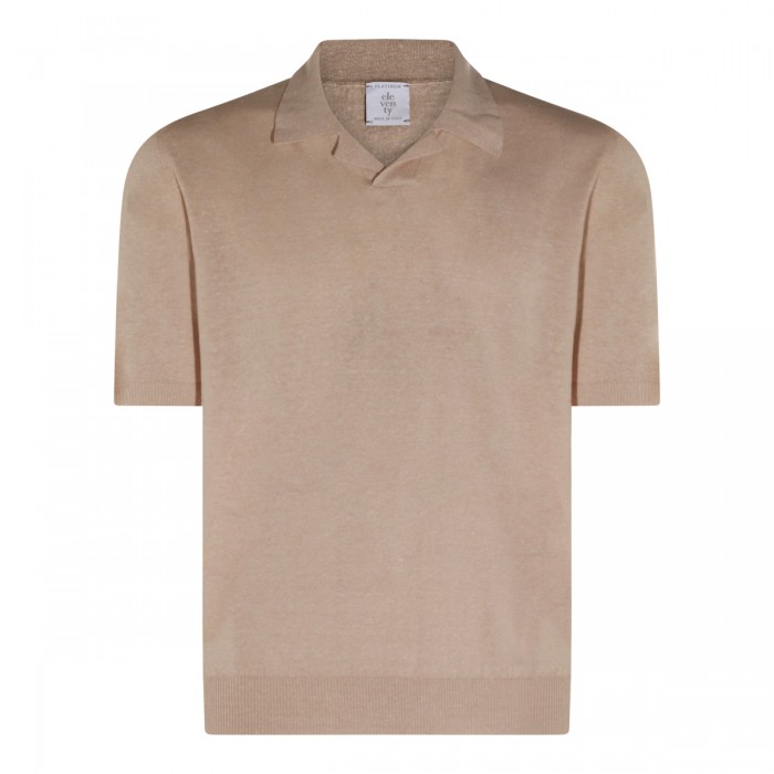 SAND LINEN AND COTTON POLO...