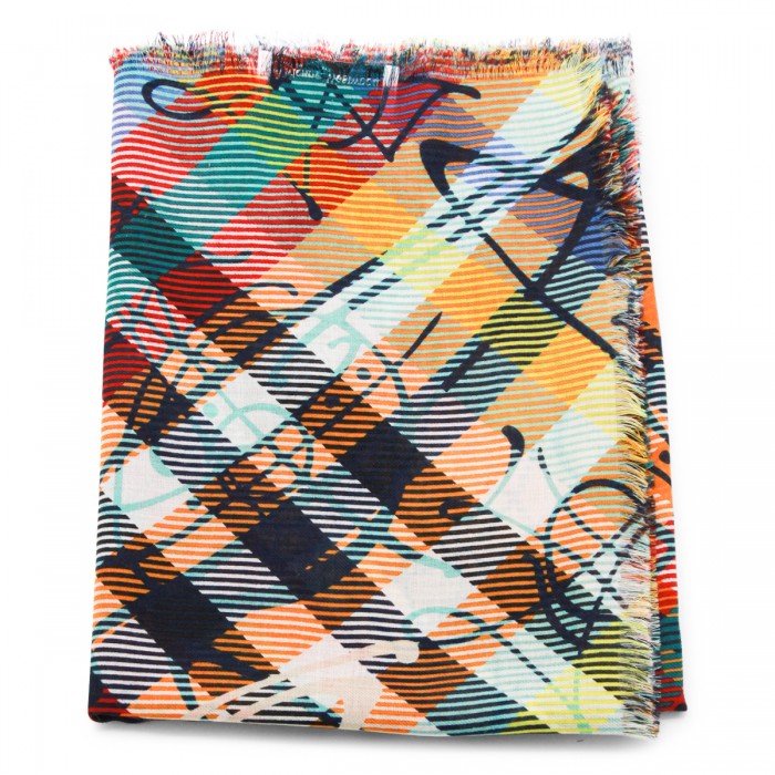 RED WOOL CHECK SCARF