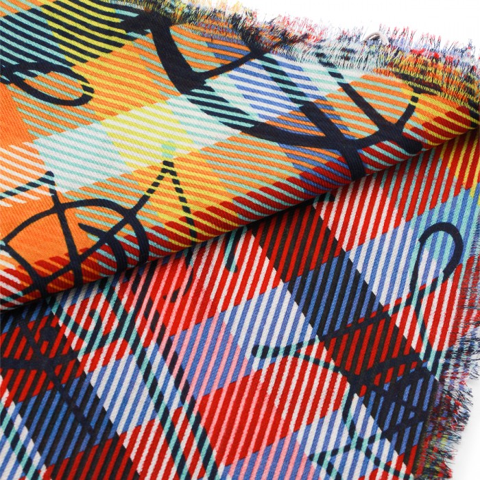 RED WOOL CHECK SCARF 2