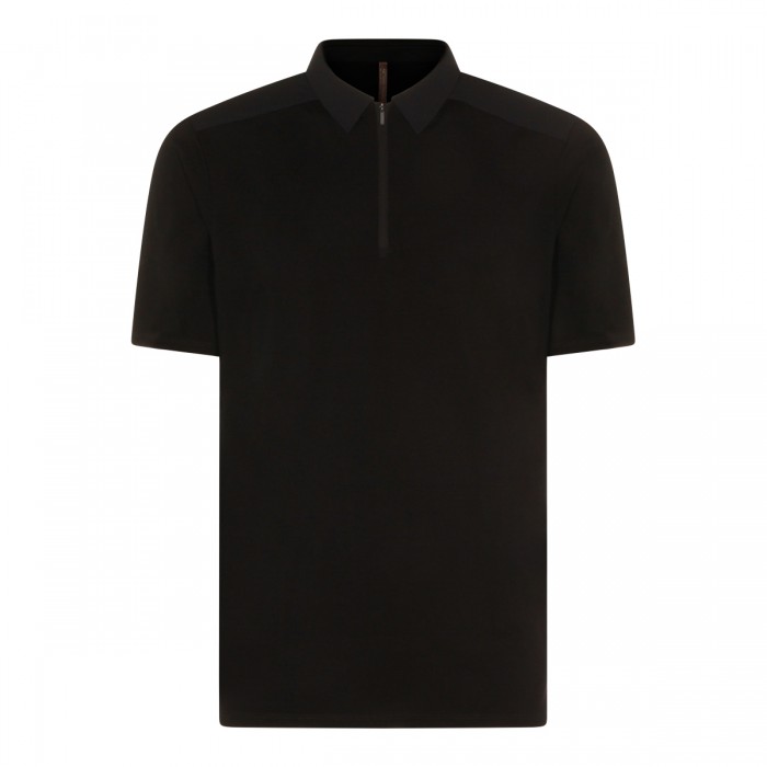 BLACK WOOL POLO SHIRT