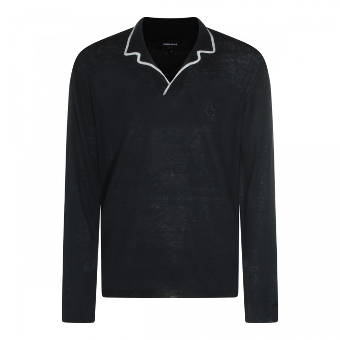 NAVY LINEN SILK BLEND POLO...