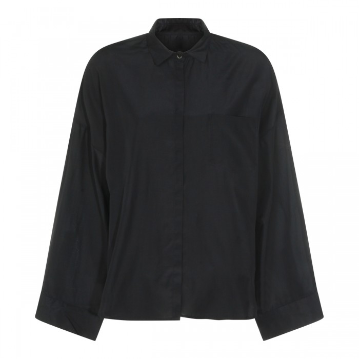 NAVY SILK COTTON BLEND SHIRT