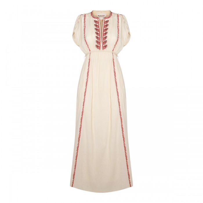 BEIGE AND RED VISCOSE DRESS