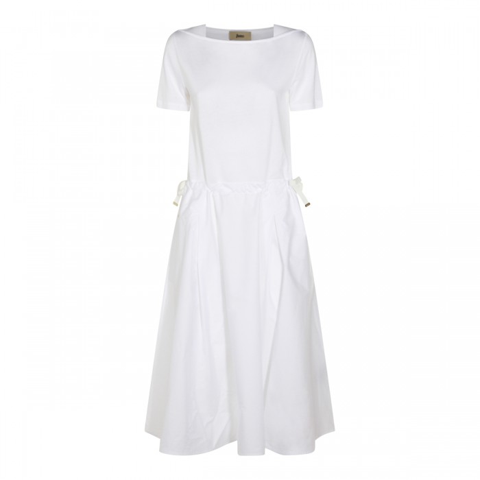 WHITE COTTON MIDI DRESS