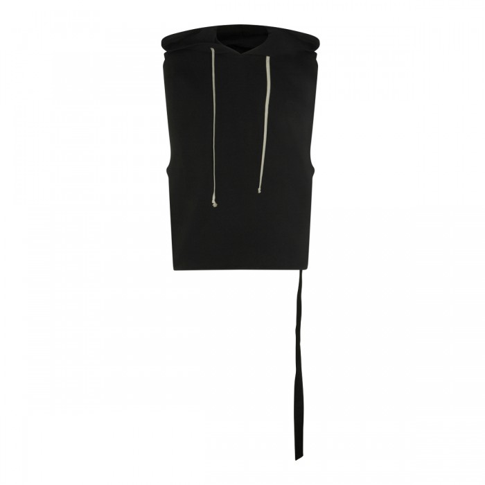 BLACK COTTON HOODED TUNIC TOP