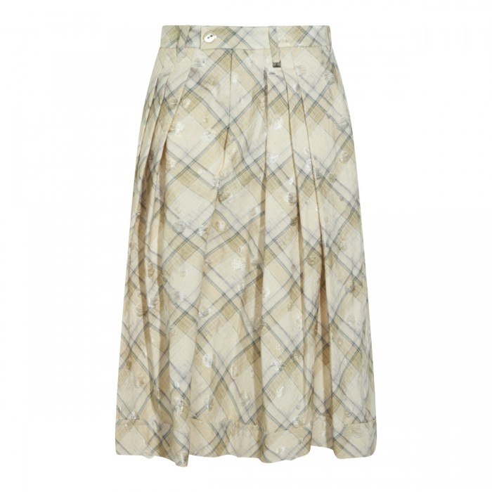 ECRU COTTON CHECK SKIRT