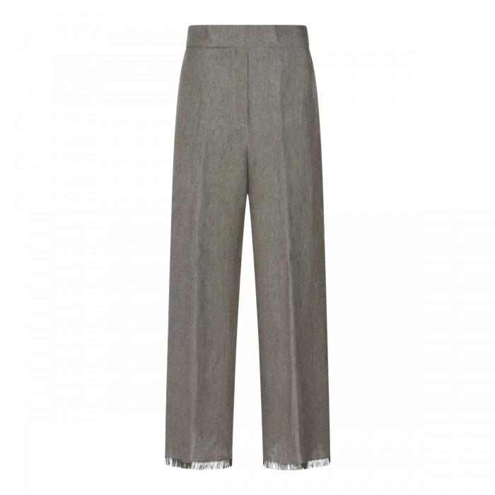 KHAKI LINEN WIDE PANTS