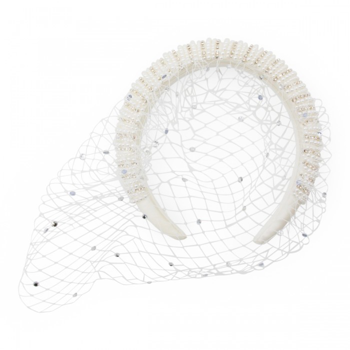 WHITE MESH CRYSTAL HAIRBAND