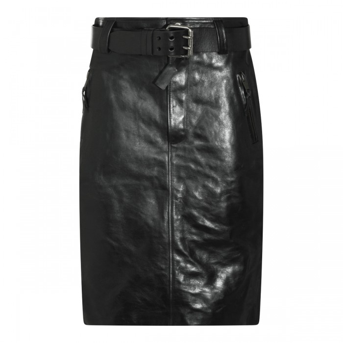 BLACK LEATHER MIDI SKIRT