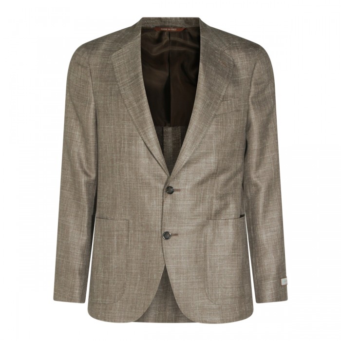 BROWN WOOL SILK BLEND BLAZER