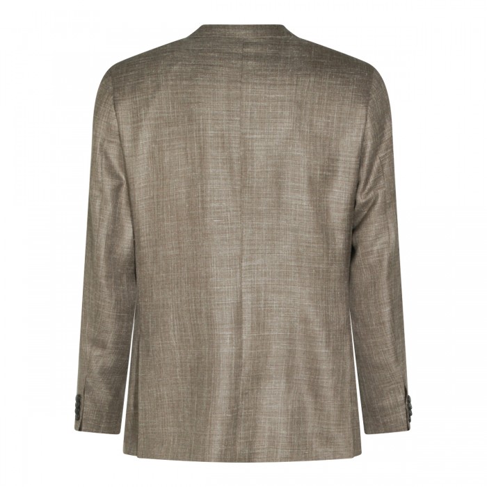 BROWN WOOL SILK BLEND BLAZER 2