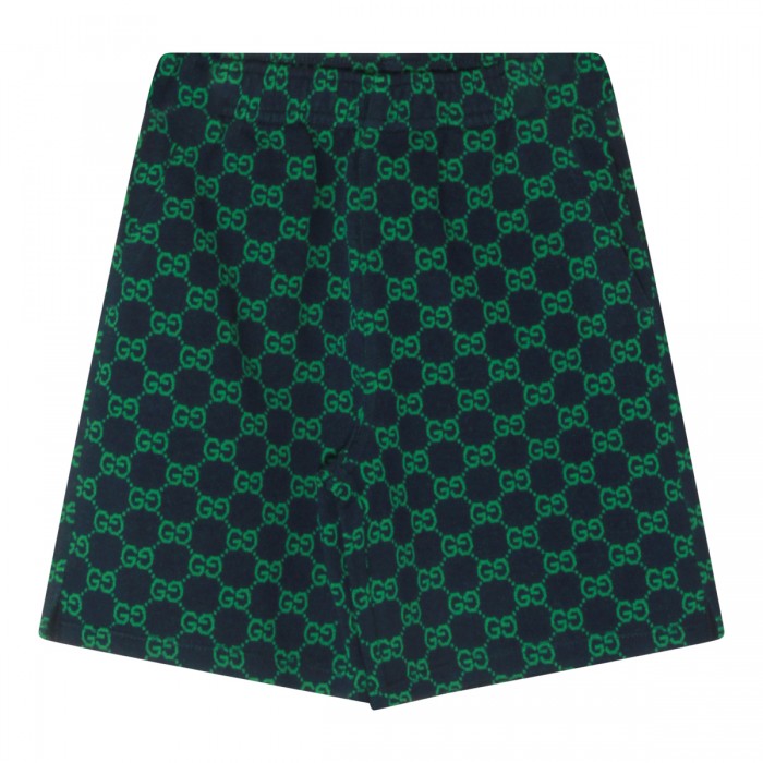 NAVY AND GREEN COTTON SHORTS