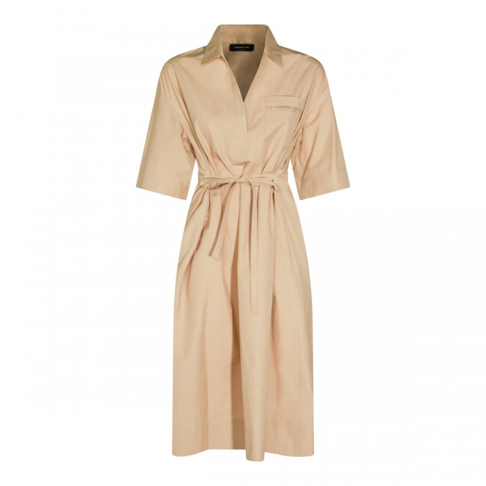 BEIGE COTTON MIDI DRESS