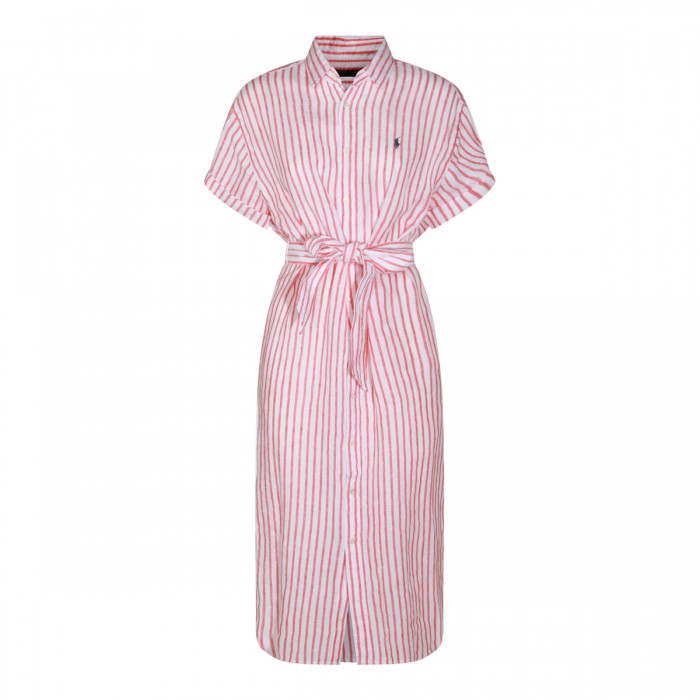 WHITE AND RED LINEN MIDI DRESS