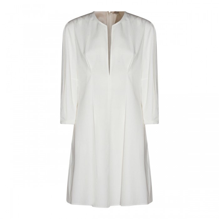 WHITE COTTON MIDI DRESS