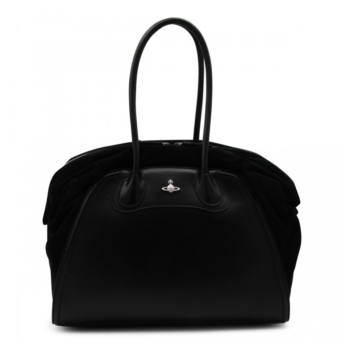 BLACK LEATHER TOP HANDLE BAG