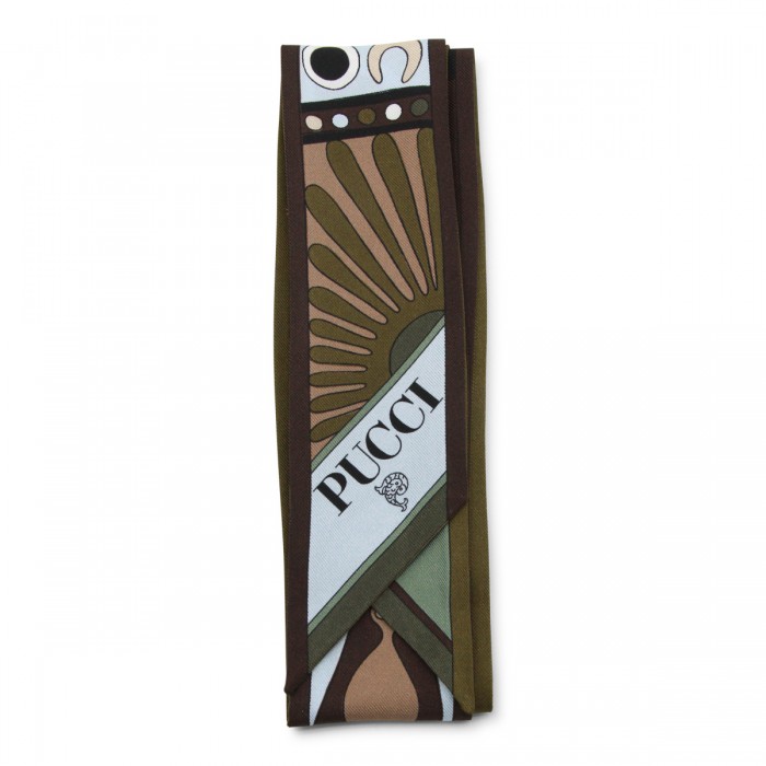 KHAKI AND BLUE SILK SCARF